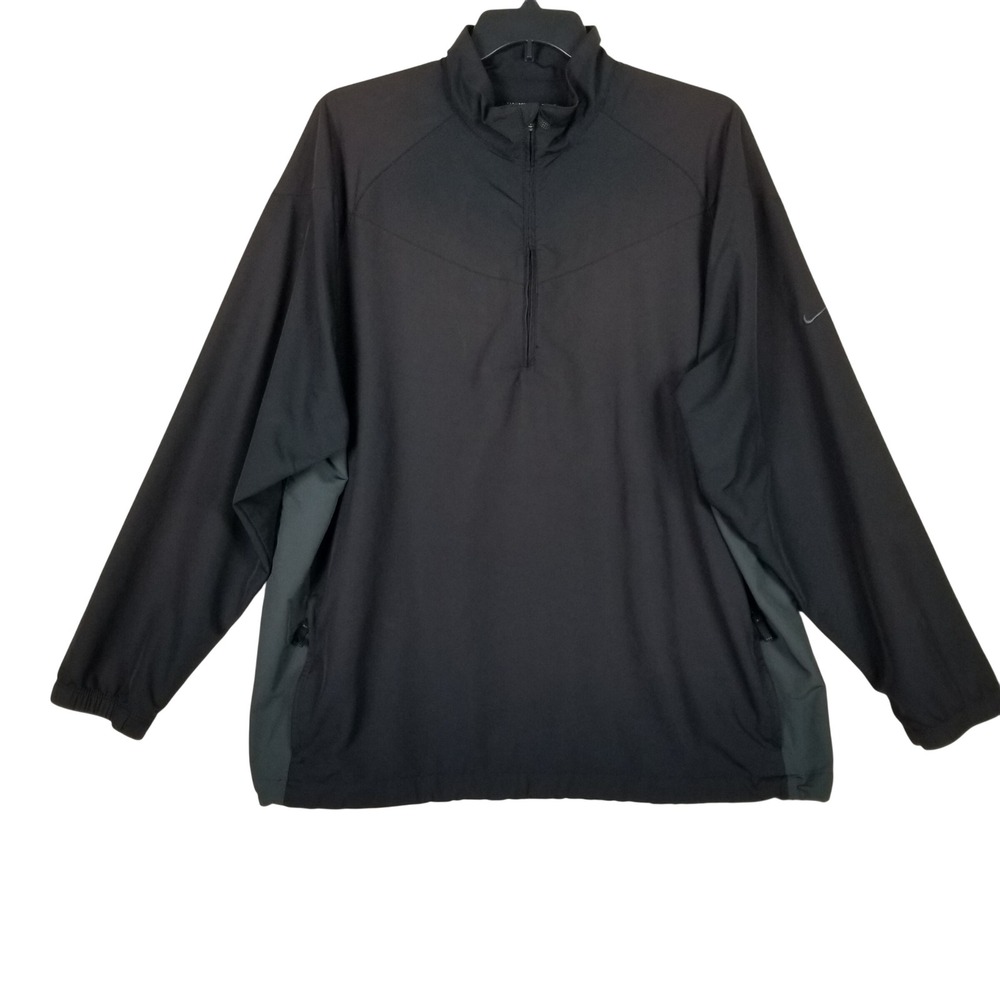 Nike Golf Pullover Men XXL Black 1/4 Zip Mock Neck Windbreaker Jacket